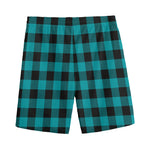 Teal And Black Buffalo Check Print Men's Sports Shorts