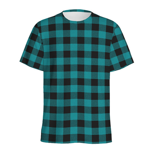 Teal And Black Buffalo Check Print Men's Sports T-Shirt