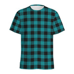 Teal And Black Buffalo Check Print Men's Sports T-Shirt