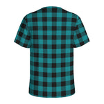 Teal And Black Buffalo Check Print Men's Sports T-Shirt
