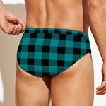 Teal And Black Buffalo Check Print Men's Swim Briefs