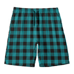 Teal And Black Buffalo Check Print Men's Swim Trunks