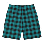 Teal And Black Buffalo Check Print Men's Swim Trunks