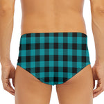 Teal And Black Buffalo Check Print Men's Triangle Swim Briefs