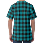Teal And Black Buffalo Check Print Men's Velvet T-Shirt