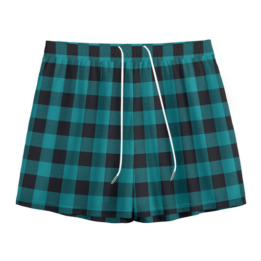 Teal And Black Buffalo Check Print Mesh Shorts