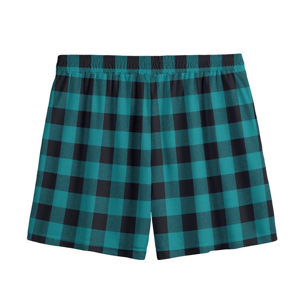 Teal And Black Buffalo Check Print Mesh Shorts