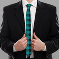 Teal And Black Buffalo Check Print Necktie