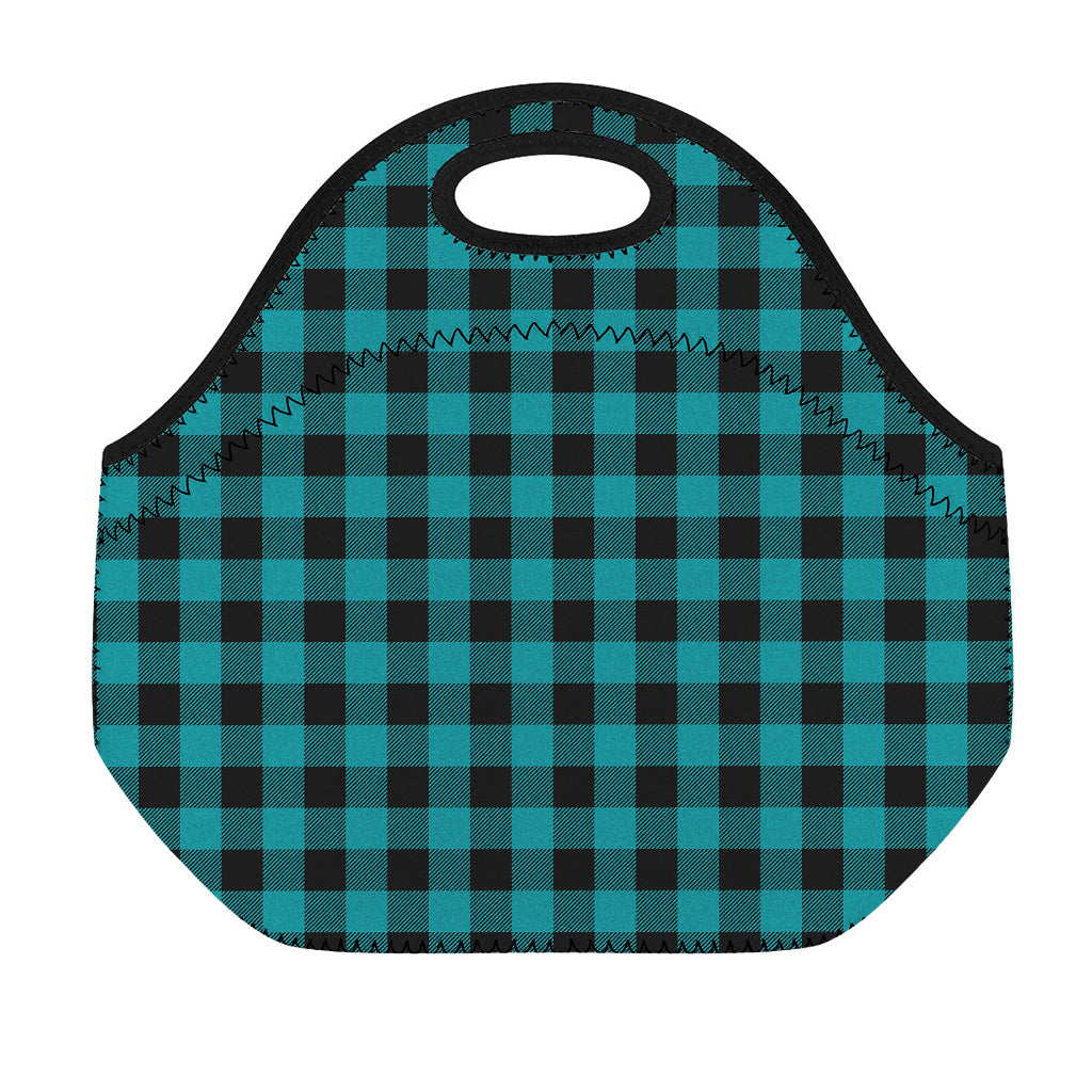 Teal And Black Buffalo Check Print Neoprene Lunch Bag