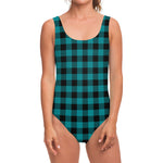 Teal And Black Buffalo Check Print One Piece Swimsuit