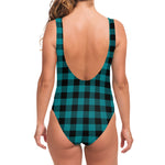 Teal And Black Buffalo Check Print One Piece Swimsuit
