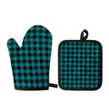 Teal And Black Buffalo Check Print Oven Mitt And Pot Holder Set