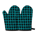 Teal And Black Buffalo Check Print Oven Mitts