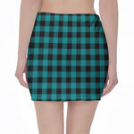 Teal And Black Buffalo Check Print Pencil Mini Skirt