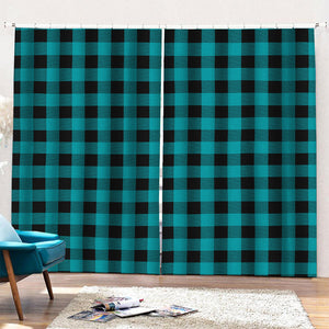 Teal And Black Buffalo Check Print Pencil Pleat Curtains