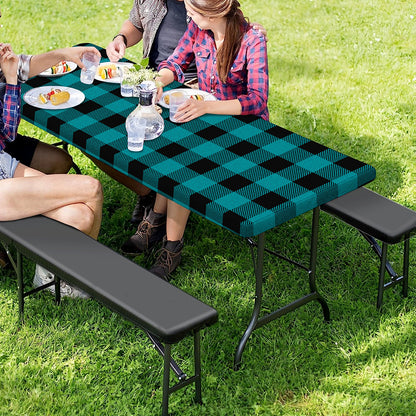 Teal And Black Buffalo Check Print Picnic Table Cover