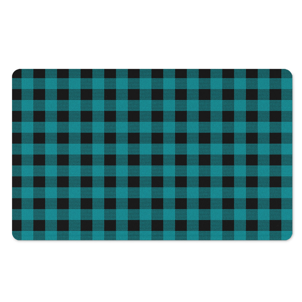 Teal And Black Buffalo Check Print Polyester Doormat