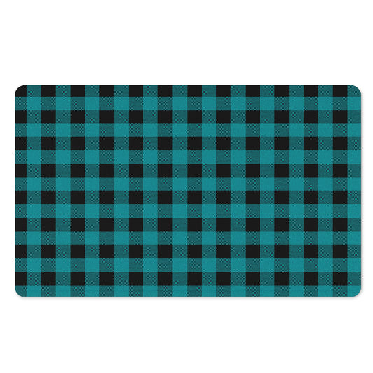 Teal And Black Buffalo Check Print Polyester Doormat