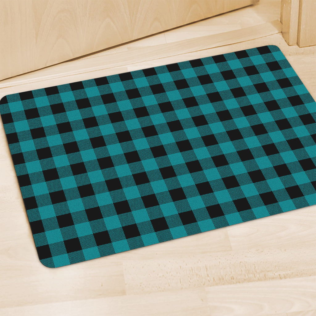 Teal And Black Buffalo Check Print Polyester Doormat