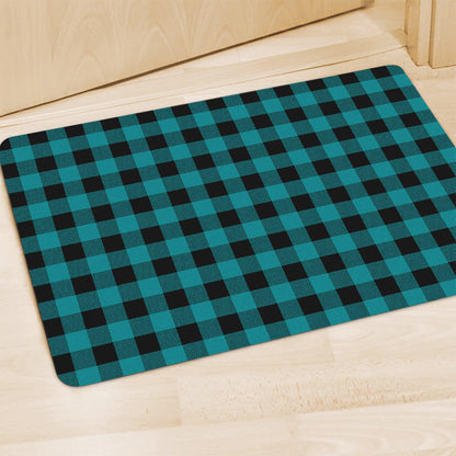Teal And Black Buffalo Check Print Polyester Doormat