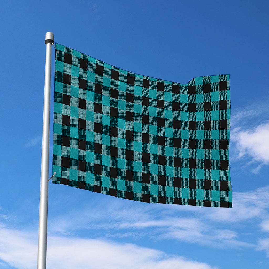 Teal And Black Buffalo Check Print Polyester Flag