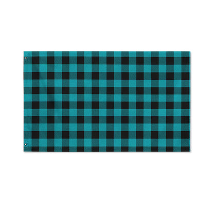 Teal And Black Buffalo Check Print Polyester Flag