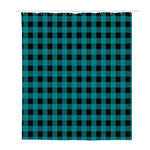 Teal And Black Buffalo Check Print Polyester Shower Curtain