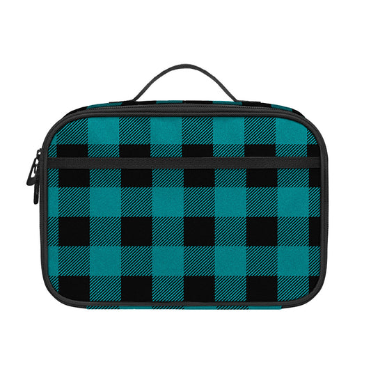 Teal And Black Buffalo Check Print Portable Lunch Bag