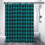 Teal And Black Buffalo Check Print Premium Shower Curtain