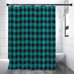 Teal And Black Buffalo Check Print Premium Shower Curtain