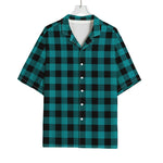 Teal And Black Buffalo Check Print Rayon Hawaiian Shirt