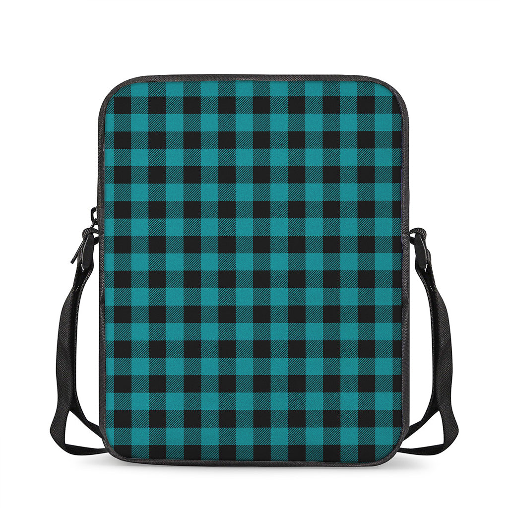 Teal And Black Buffalo Check Print Rectangular Crossbody Bag