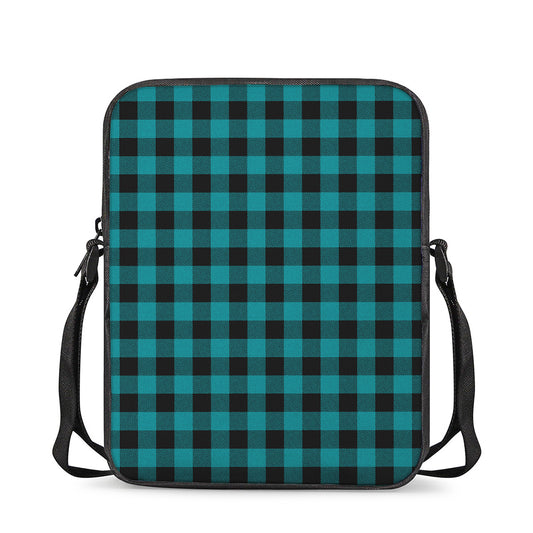 Teal And Black Buffalo Check Print Rectangular Crossbody Bag