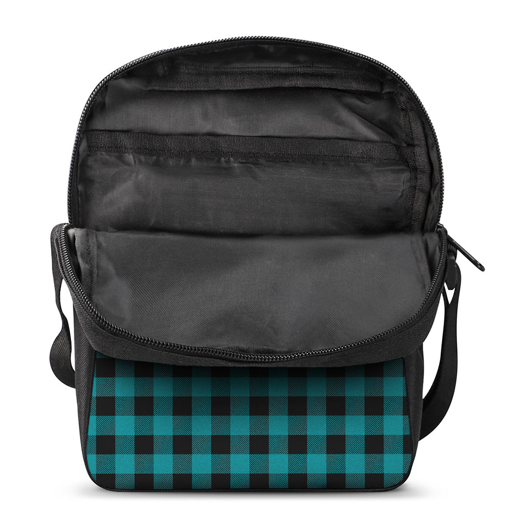 Teal And Black Buffalo Check Print Rectangular Crossbody Bag