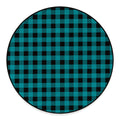 Teal And Black Buffalo Check Print Round Floor Mat
