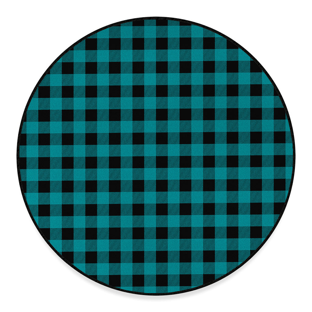Teal And Black Buffalo Check Print Round Floor Mat
