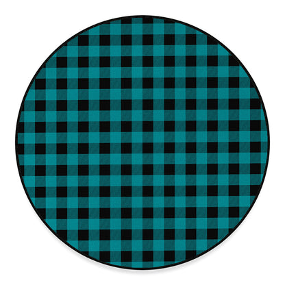 Teal And Black Buffalo Check Print Round Floor Mat