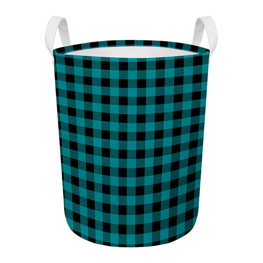 Teal And Black Buffalo Check Print Round Laundry Basket