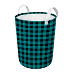 Teal And Black Buffalo Check Print Round Laundry Basket