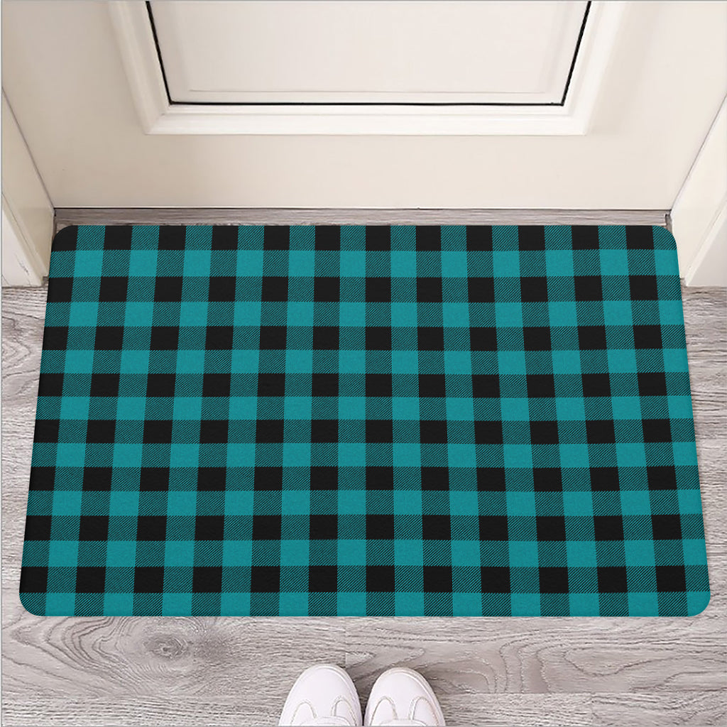 Teal And Black Buffalo Check Print Rubber Doormat