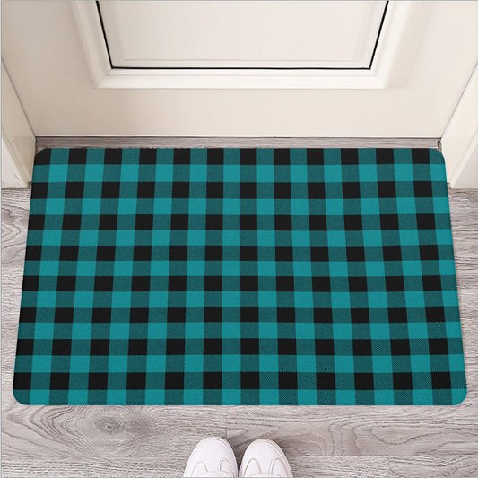 Teal And Black Buffalo Check Print Rubber Doormat