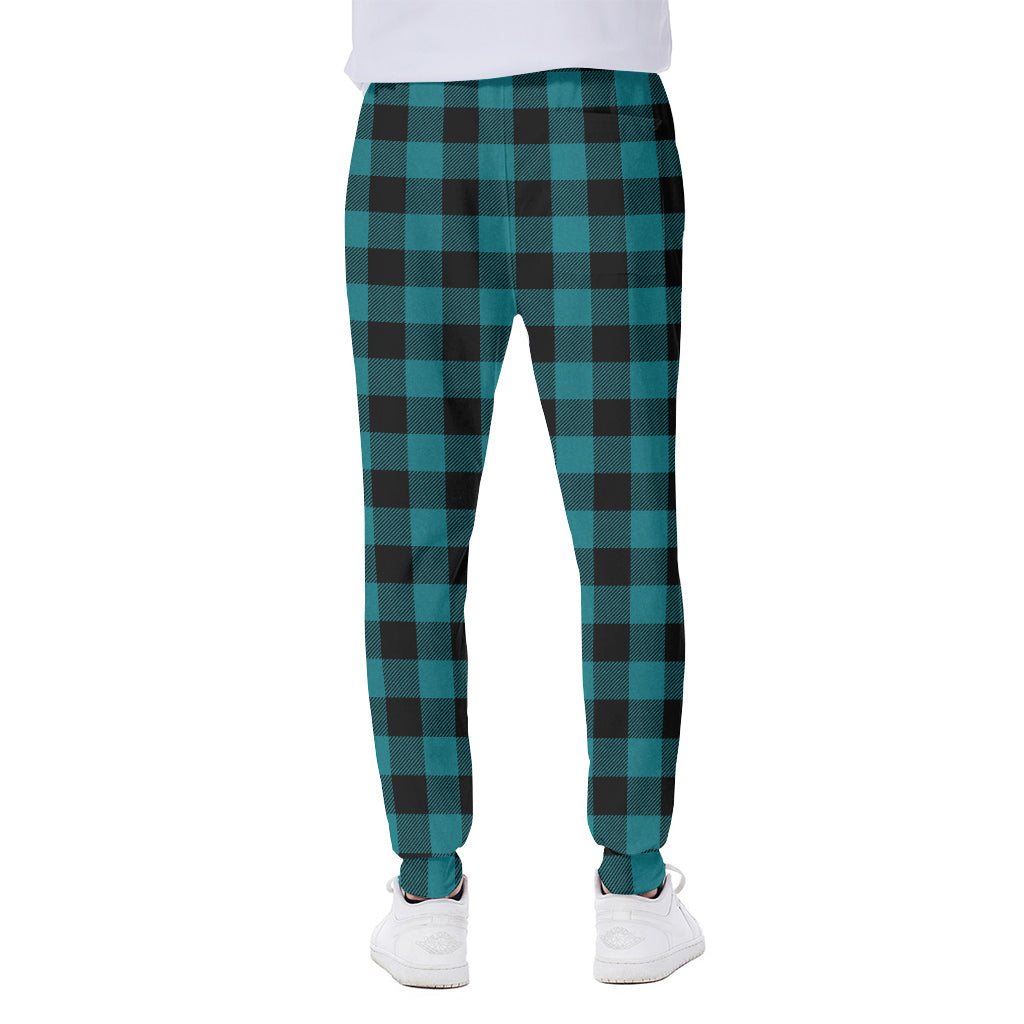 Teal And Black Buffalo Check Print Scuba Joggers