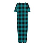 Teal And Black Buffalo Check Print Short Sleeve Long Nightdress
