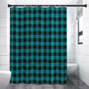 Teal And Black Buffalo Check Print Shower Curtain