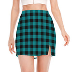 Teal And Black Buffalo Check Print Side Slit Mini Skirt