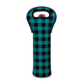 Teal And Black Buffalo Check Print Single Neoprene Wine Tote