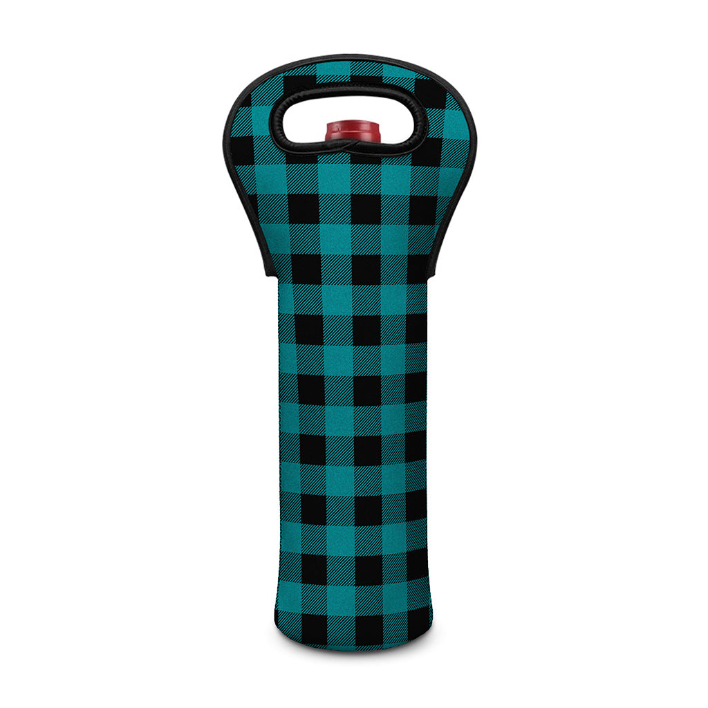 Teal And Black Buffalo Check Print Single Neoprene Wine Tote