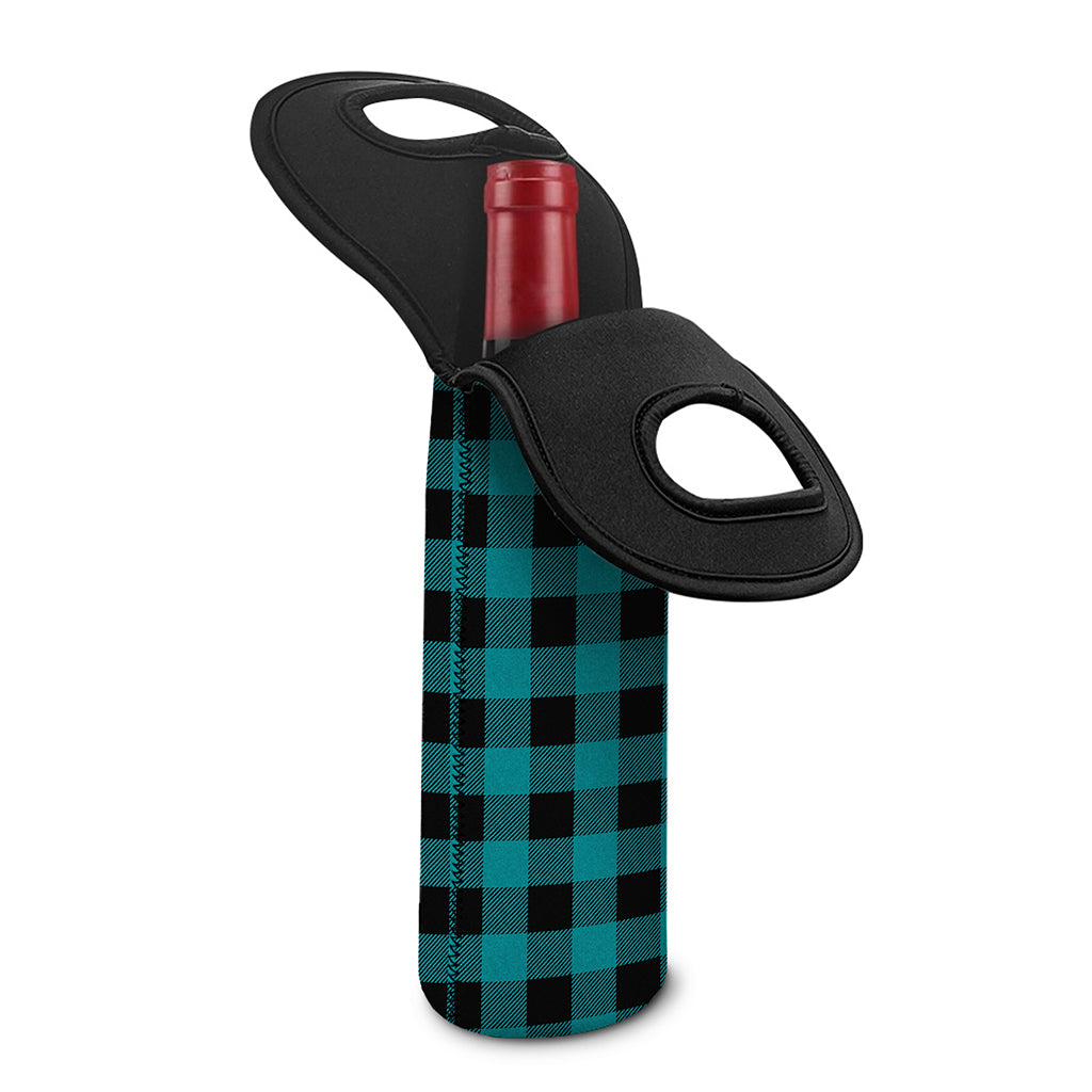 Teal And Black Buffalo Check Print Single Neoprene Wine Tote