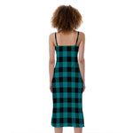 Teal And Black Buffalo Check Print Slim Fit Midi Cami Dress