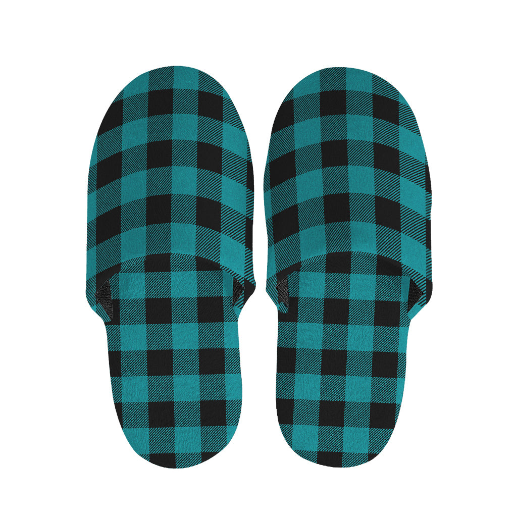 Teal And Black Buffalo Check Print Slippers